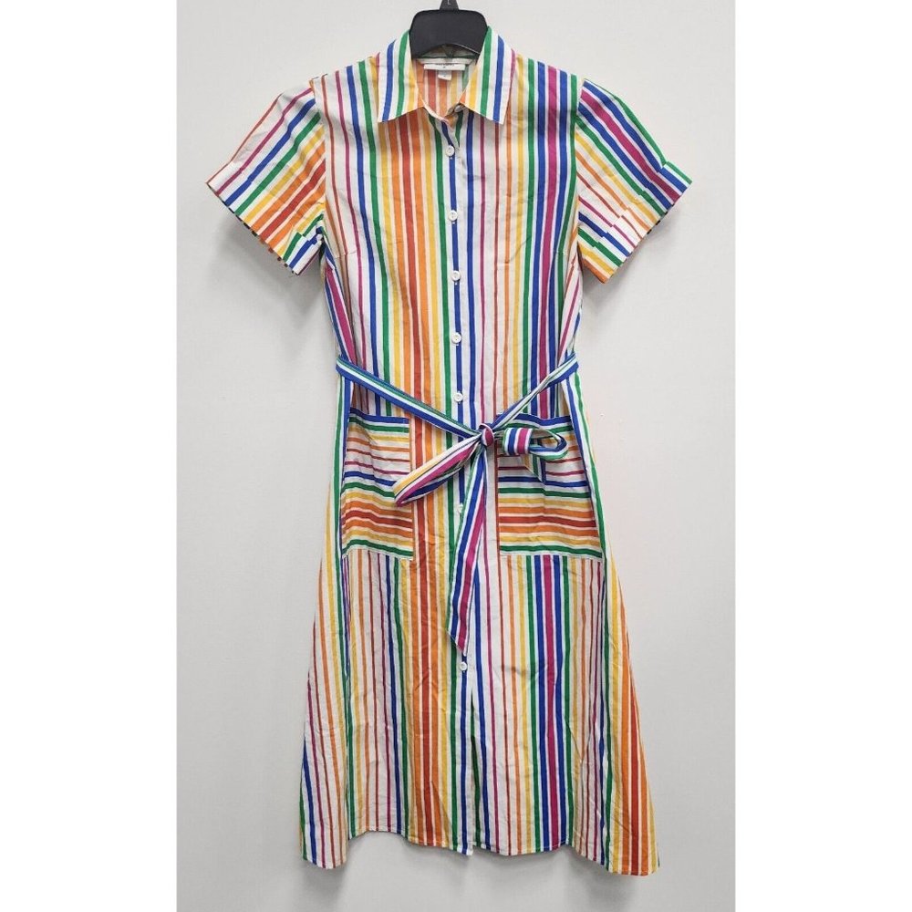 Christopher John Rogers Womens Shirt Dress Sz 4 Multi Striped Short Sleeve Midi